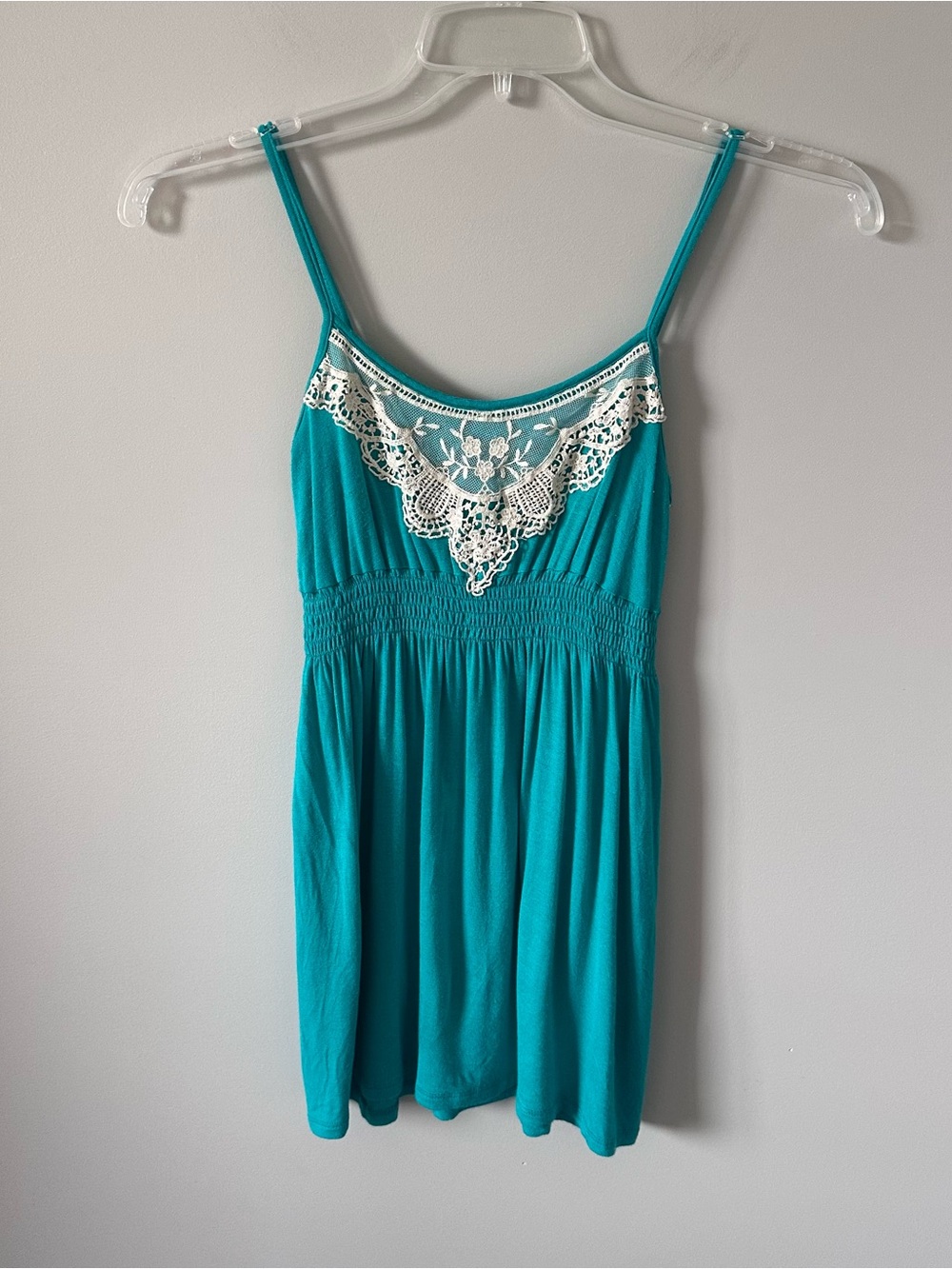 dELiA*s Vintage Lace Cami Tank Top Teal Crochet Trim Y2K Coquette Babydoll M